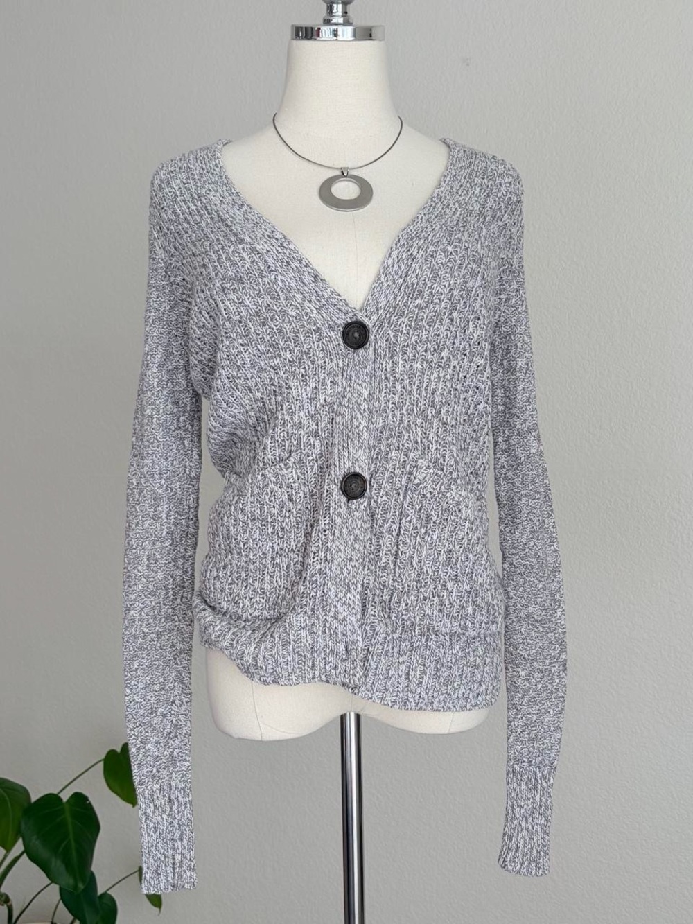 Hollister Marled Gray V-Neck Button Cardigan